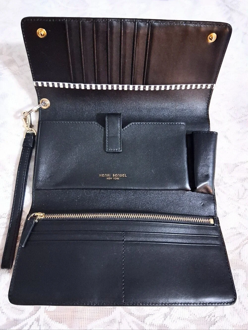 Henri Bendel LeatherUptown Organizer Wallet Snakeskin And Black Leather